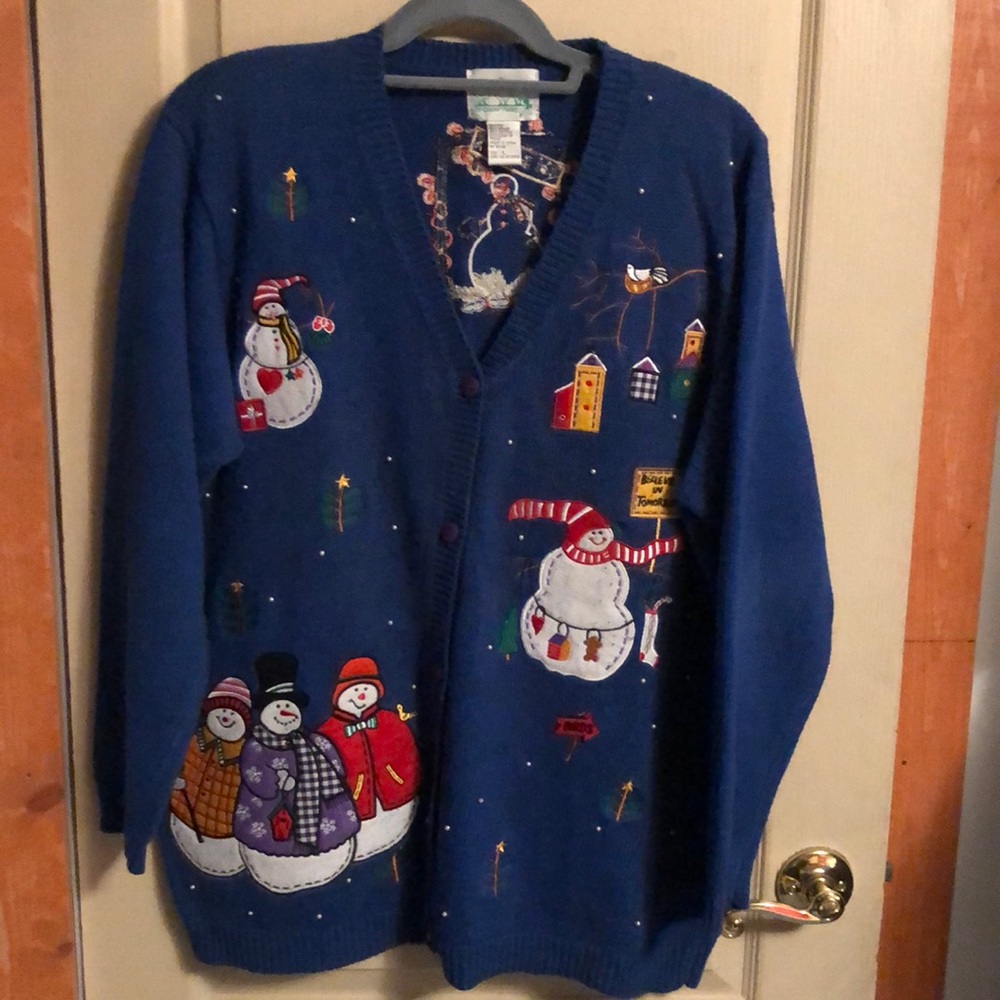 Quaker Factory Christmas sweater with snowmen  L